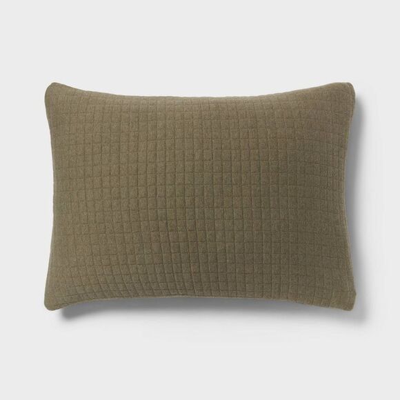 Open Box - Threshold - Standard Jersey Quilt Sham Dark Olive G Olive Green - Picture 1 of 2